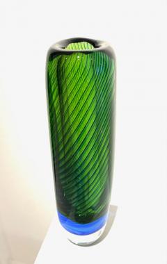 Vicke Lindstrand BLUE AND GREEN GLASS VASE BY VICKE LINDSTRAND FOR KOSTA BODA - 3396616