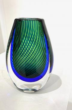 Vicke Lindstrand BLUE AND GREEN GLASS VASE BY VICKE LINDSTRAND FOR KOSTA BODA - 3396624