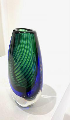 Vicke Lindstrand BLUE AND GREEN GLASS VASE BY VICKE LINDSTRAND FOR KOSTA BODA - 3484630