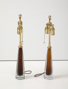 Vicke Lindstrand Beautiful Pair of Cognac Colored Glass Lamps by Vicki Linstrand for Kosta Boda  - 3957223