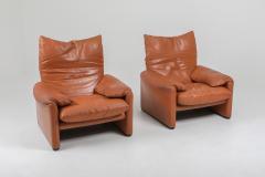 Vico Magistretti Maralunga Cognac Leather Club Chairs by Vico Magistretti for Cassina 1974 - 1183811