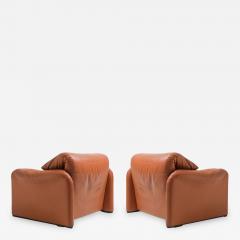 Vico Magistretti Maralunga Cognac Leather Club Chairs by Vico Magistretti for Cassina 1974 - 1184821