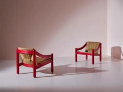 Vico Magistretti Vico Magistretti for Cassina Pair of Rush Beech Carimate Armchairs Italy 1963 - 3469174