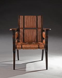Victor Courtray Rare Model Mid 20th Century Oak and Sisal Armchair - 3600409
