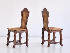 Victor Courtray Set of Six Victor Courtray Attributed Dining Chairs in Oak and Rush 1950s - 2047072