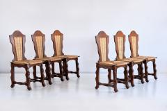 Victor Courtray Set of Six Victor Courtray Attributed Dining Chairs in Oak and Rush 1950s - 2047083