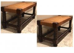 Victor Courtray Victor Courtray organic rare pair of rush and oak benches - 1079792