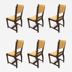 Victor Courtray Victor Courtray set of 6 brutalist oak and rush dinning chairs - 976742