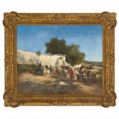 Victor Pierre Huguet Large Orientalist painting of an Arab caravan at a desert well by Huguet - 4467118