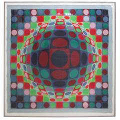 Victor Vasarely Signed Victor Vasarely 1969 Op Art Silk Scarf Screen Print - 1432406