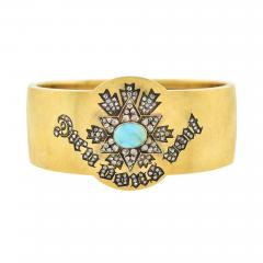 Victorian 18kt Diamond Turquoise Dieu vous voit Bangle Bracelet - 2281329
