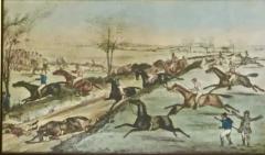 Victorian 19thc British Lithograph of Horse Racing Reverse Glass Matte C 1875 - 3158331