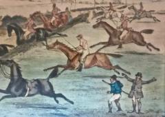 Victorian 19thc British Lithograph of Horse Racing Reverse Glass Matte C 1875 - 3158339