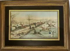 Victorian 19thc British Lithograph of Horse Racing Reverse Glass Matte C 1875 - 3158340