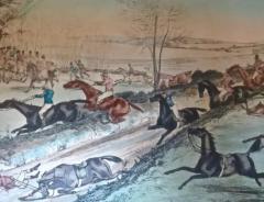 Victorian 19thc British Lithograph of Horse Racing Reverse Glass Matte C 1875 - 3158342