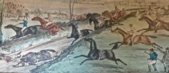 Victorian 19thc British Lithograph of Horse Racing Reverse Glass Matte C 1875 - 3158353