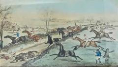 Victorian 19thc British Lithograph of Horse Racing Reverse Glass Matte C 1875 - 3160883