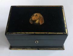 Victorian Black lacquered Letter Box with Expressive Hand painted Basset Hound - 1187621