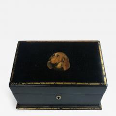 Victorian Black lacquered Letter Box with Expressive Hand painted Basset Hound - 1187994