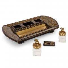 Victorian Brass Inlaid Ebonised Wood Boulle Inkstand - 2917502
