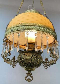 Victorian Brass and Opaline Round Shade Pendant or Chandelier - 2867207