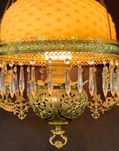 Victorian Brass and Opaline Round Shade Pendant or Chandelier - 2867310