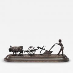 Victorian Bronze Farmer and Oxen - 4325874