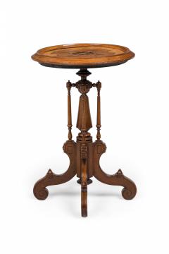Victorian Circular Carved Wood Plant Stand Side Table with Inlaid Parquetry - 4170193