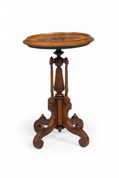 Victorian Circular Carved Wood Plant Stand Side Table with Inlaid Parquetry - 4170194