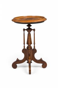 Victorian Circular Carved Wood Plant Stand Side Table with Inlaid Parquetry - 4170195