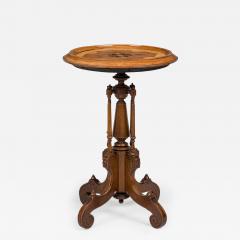 Victorian Circular Carved Wood Plant Stand Side Table with Inlaid Parquetry - 4186345
