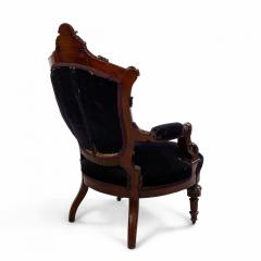 Victorian Eastlake Blue Velvet Arm Chair - 1404048
