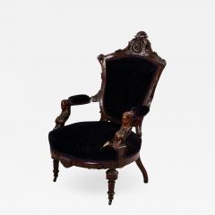 Victorian Eastlake Blue Velvet Arm Chair - 1407923
