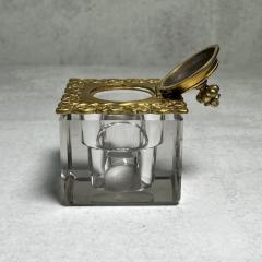Victorian English Inkwell Paperweight With Brass Finial Hinged Top - 3202146
