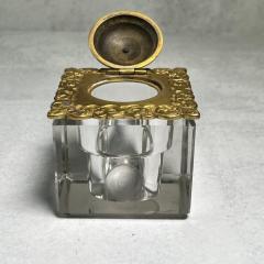 Victorian English Inkwell Paperweight With Brass Finial Hinged Top - 3202148