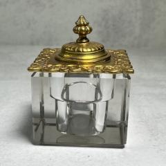 Victorian English Inkwell Paperweight With Brass Finial Hinged Top - 3202149