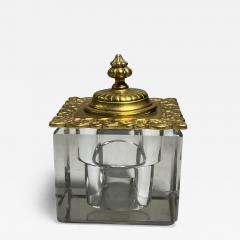 Victorian English Inkwell Paperweight With Brass Finial Hinged Top - 3204748