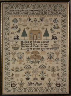 Victorian Folk Art Textile Sampler Dated 1840 by Esther Nunn - 1741027
