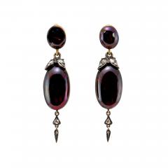 Victorian Garnet Carbuncle and Gold Dangle Earrings Circa 1860s - 198889