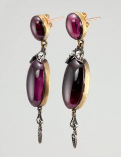 Victorian Garnet Carbuncle and Gold Dangle Earrings Circa 1860s - 198891