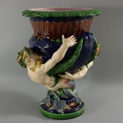 Victorian Minton Majolica Marine Mermen Jardiniere Pink Interior - 2961173