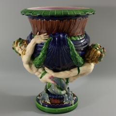 Victorian Minton Majolica Marine Mermen Jardiniere Pink Interior - 2961174