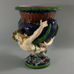 Victorian Minton Majolica Marine Mermen Jardiniere Pink Interior - 2961177