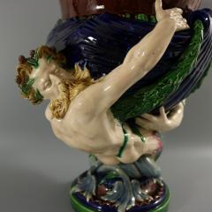 Victorian Minton Majolica Marine Mermen Jardiniere Pink Interior - 2961178