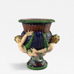 Victorian Minton Majolica Marine Mermen Jardiniere Pink Interior - 2964807