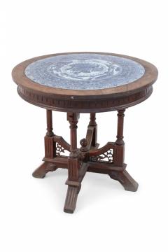 Victorian Oak and Chinese Porcelain Inlay Center Table - 2798043