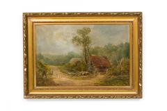 Victorian Oil Painting of Figures by Red Roofed House - 4516606