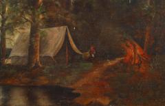 Victorian Oil Painting of Man Camping - 4517088