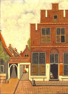 Victorian Oil Painting of Red Building - 4539810