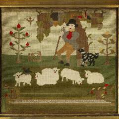 Victorian Petit Point Embroidery of a Shepherd with Sheep - 4422839